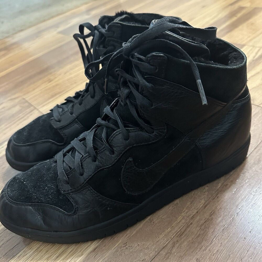 RARE Nike‎ Dunk LUXE SP Sherpa Fleece Black Leather Sneakers, Size 12 - Picture 3 of 16